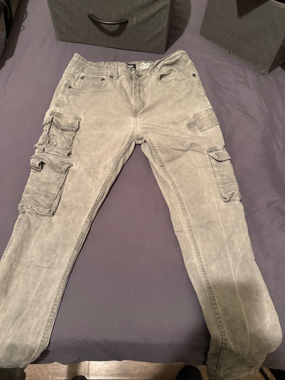 Men's Washed Gray Cargo Jeans